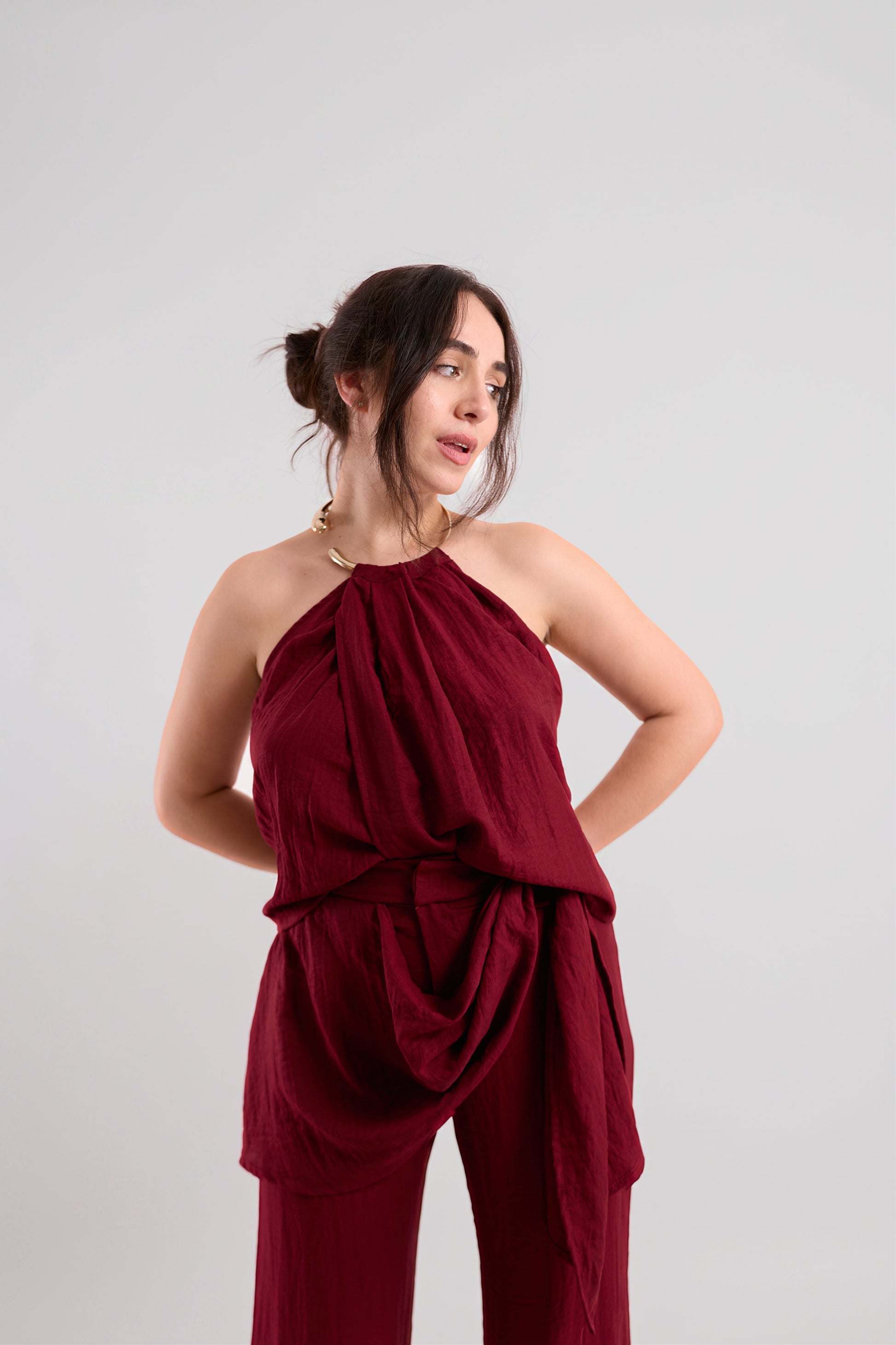 Burgundy Gold-Ring Halter Top