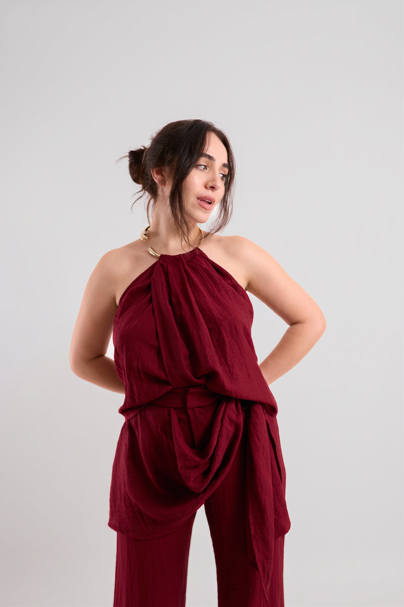 Burgundy Gold-Ring Halter Top