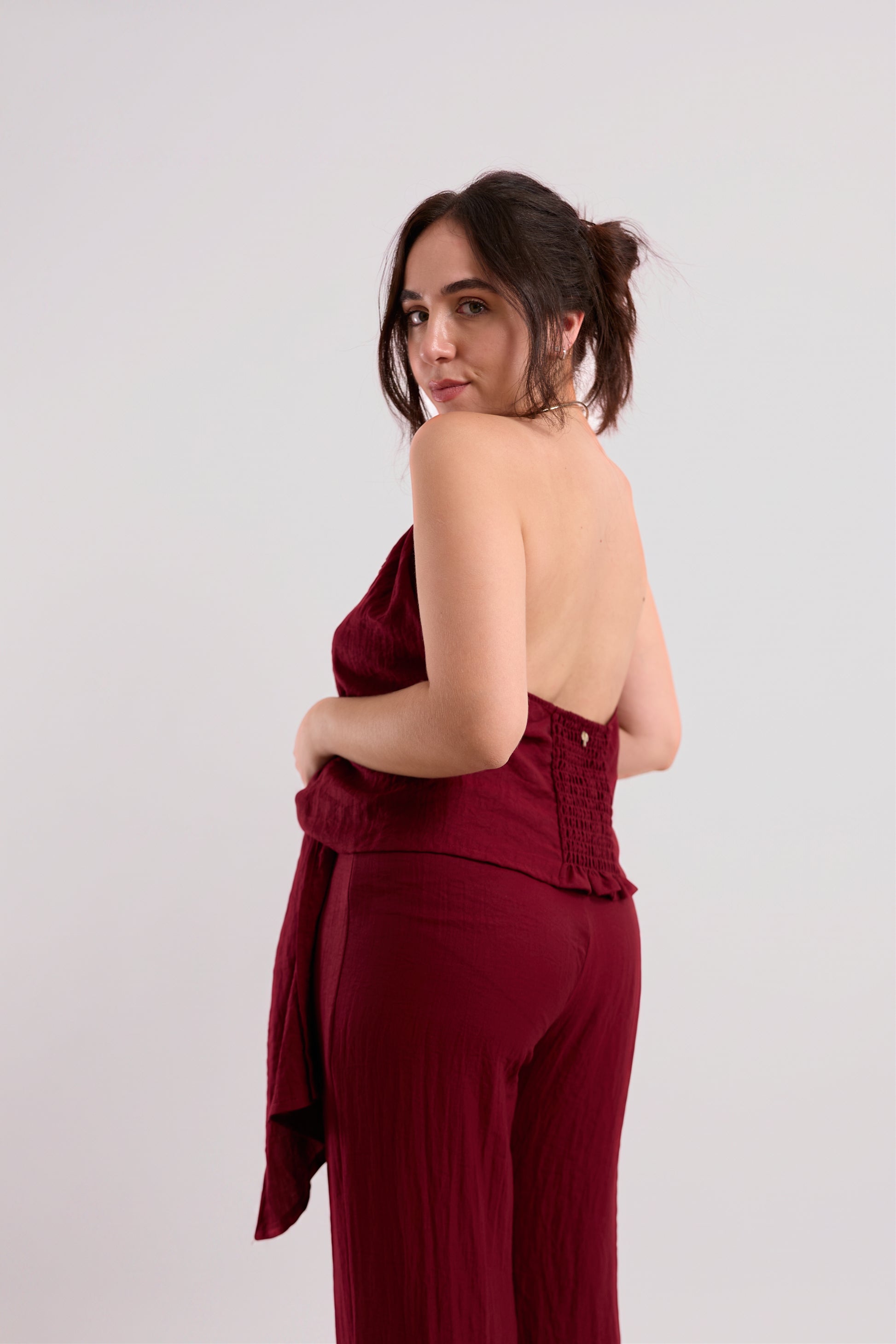 Burgundy Gold-Ring Halter Top