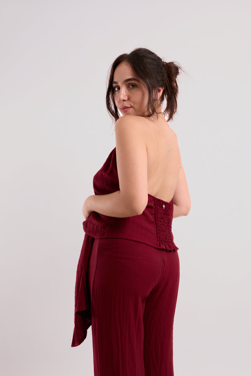 Burgundy Gold-Ring Halter Top