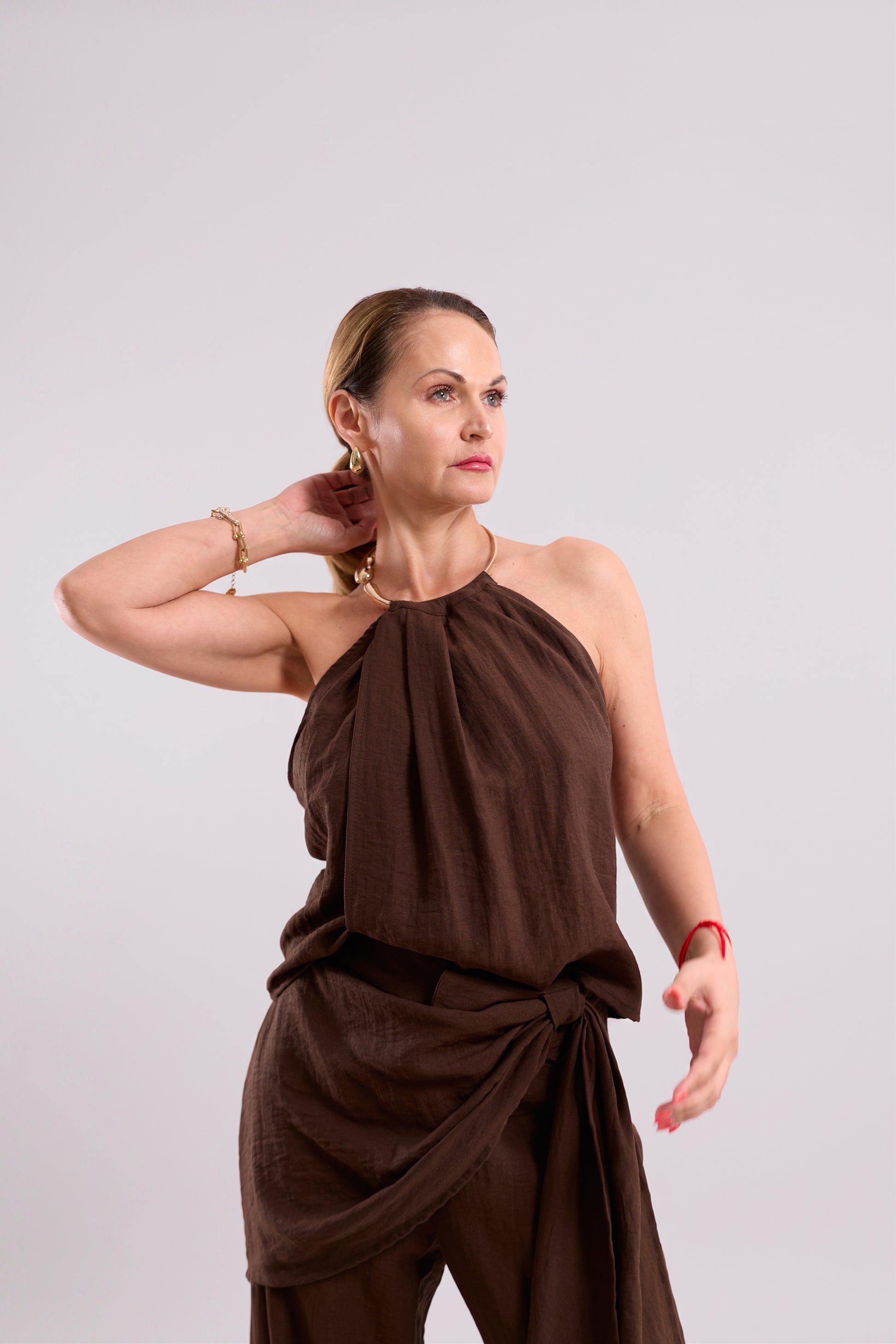 Brown Gold-Ring Halter Top