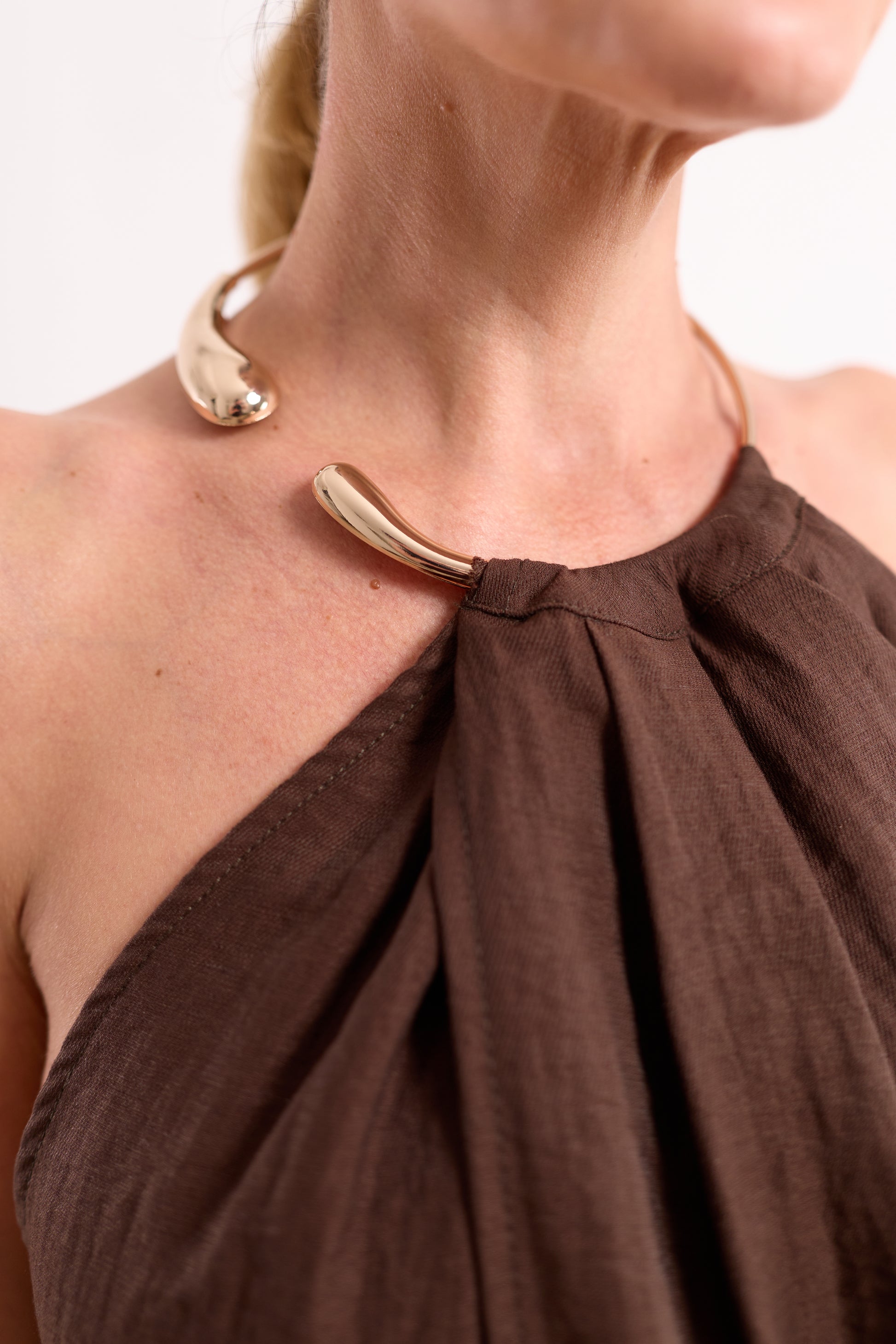 Brown Gold-Ring Halter Top
