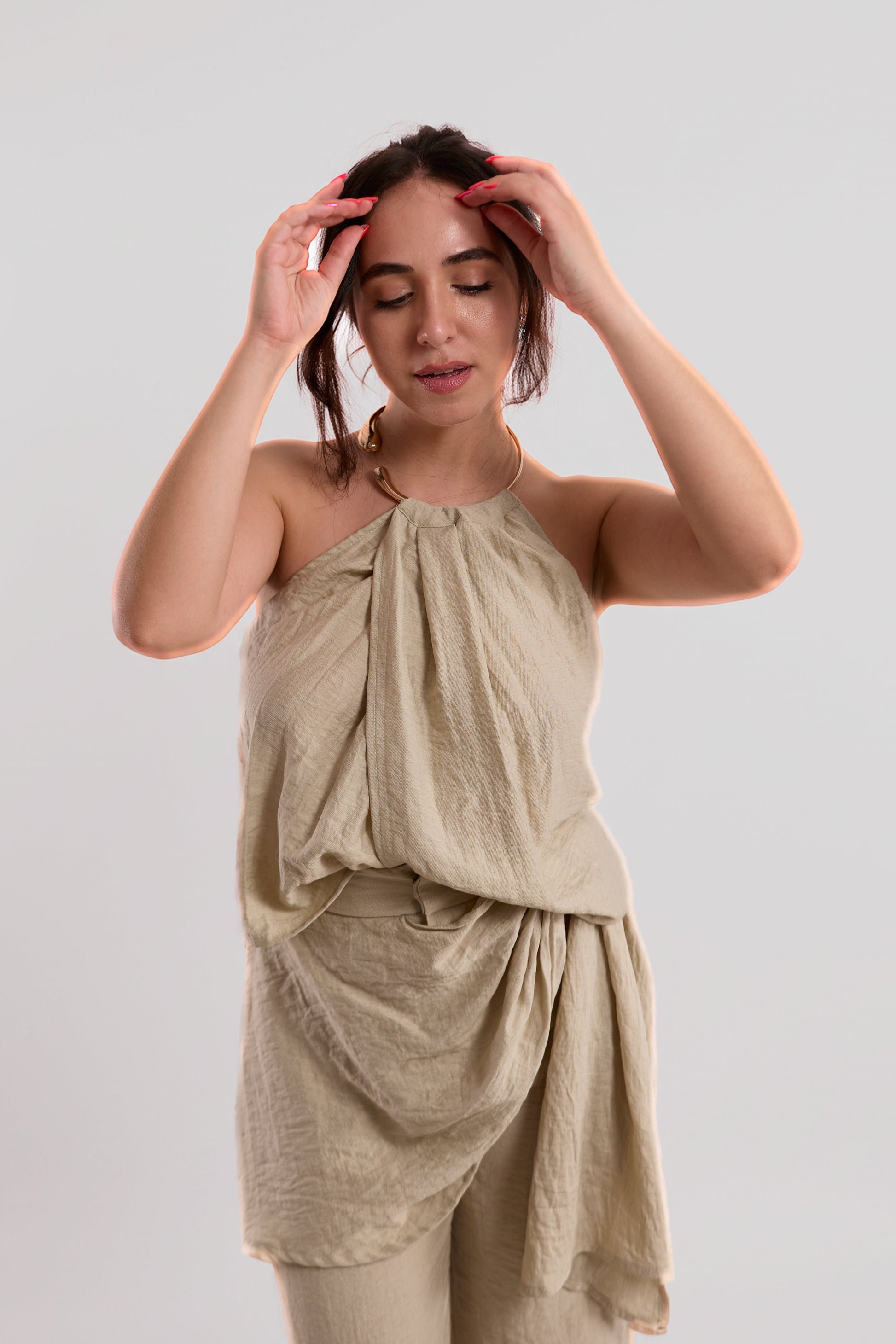 Cream Gold-Ring Halter Top