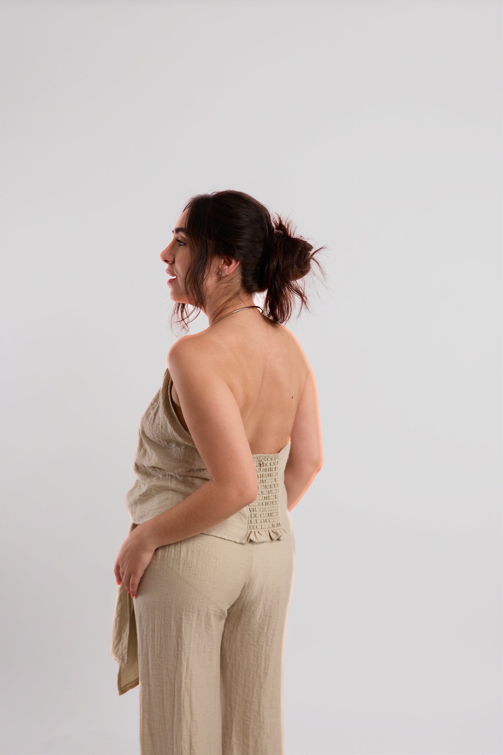 Cream Gold-Ring Halter Top