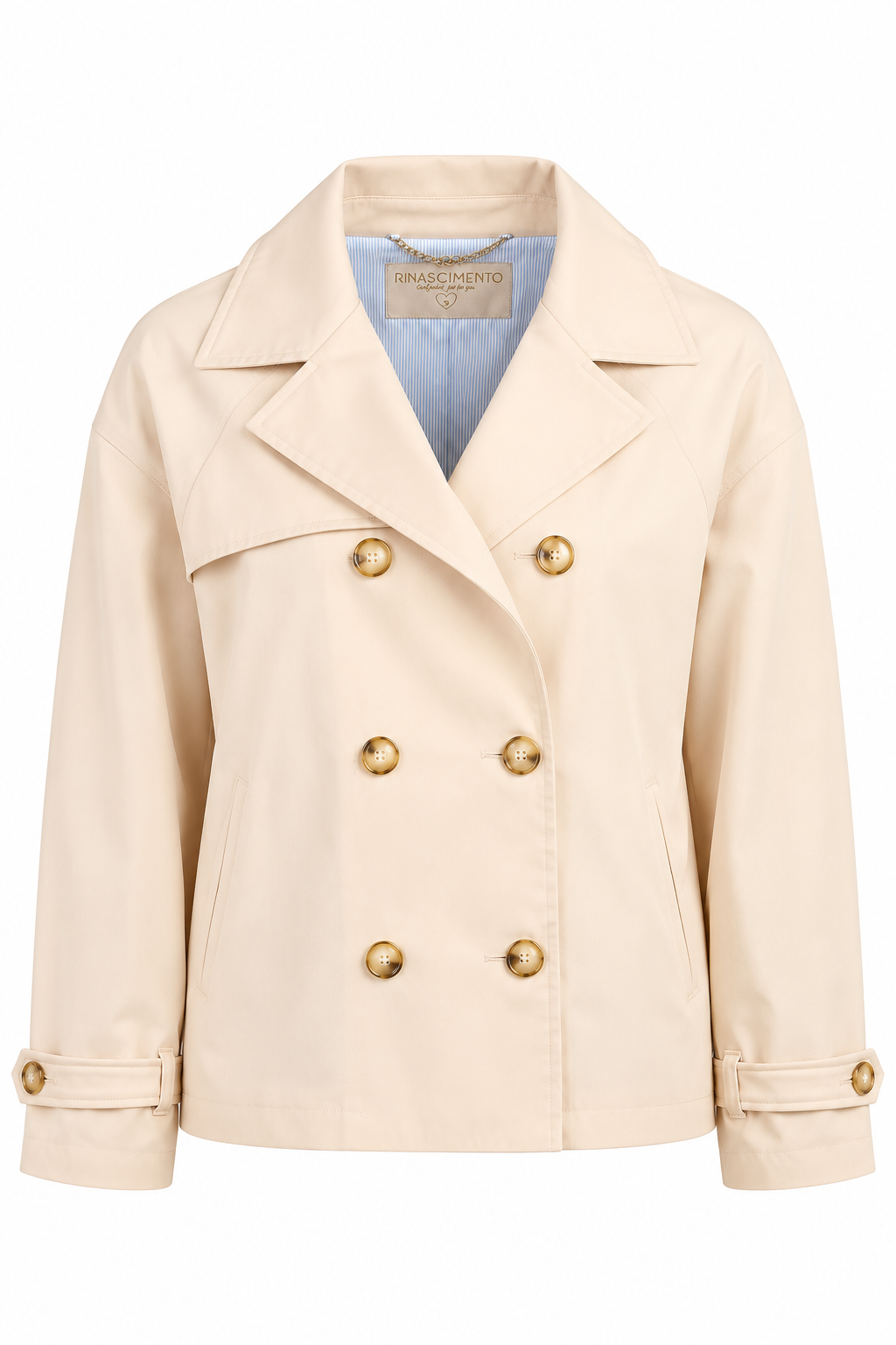 Cream Double-Breasted Short Trench Coat
