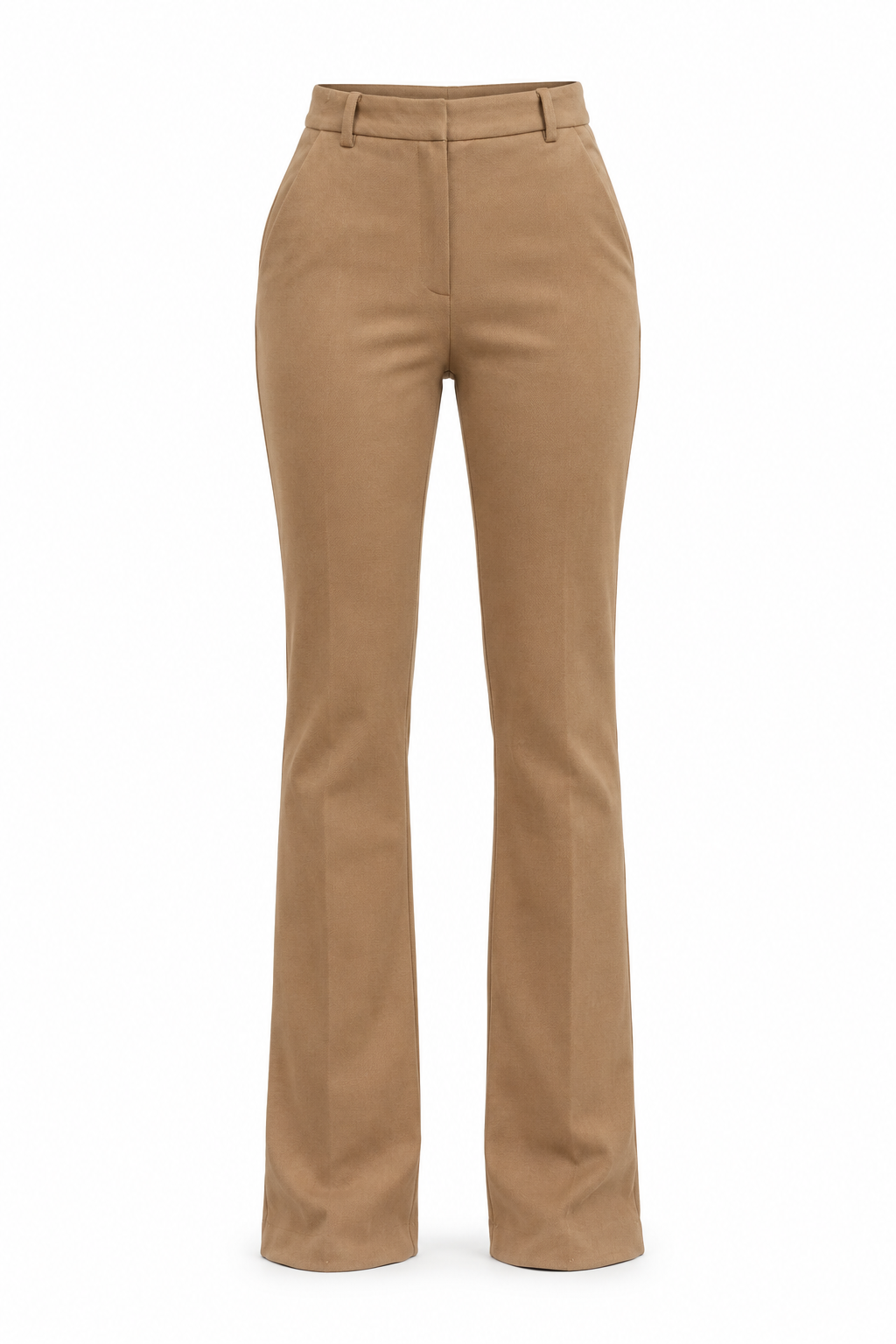 Beige Tailored Straight-Leg Trousers