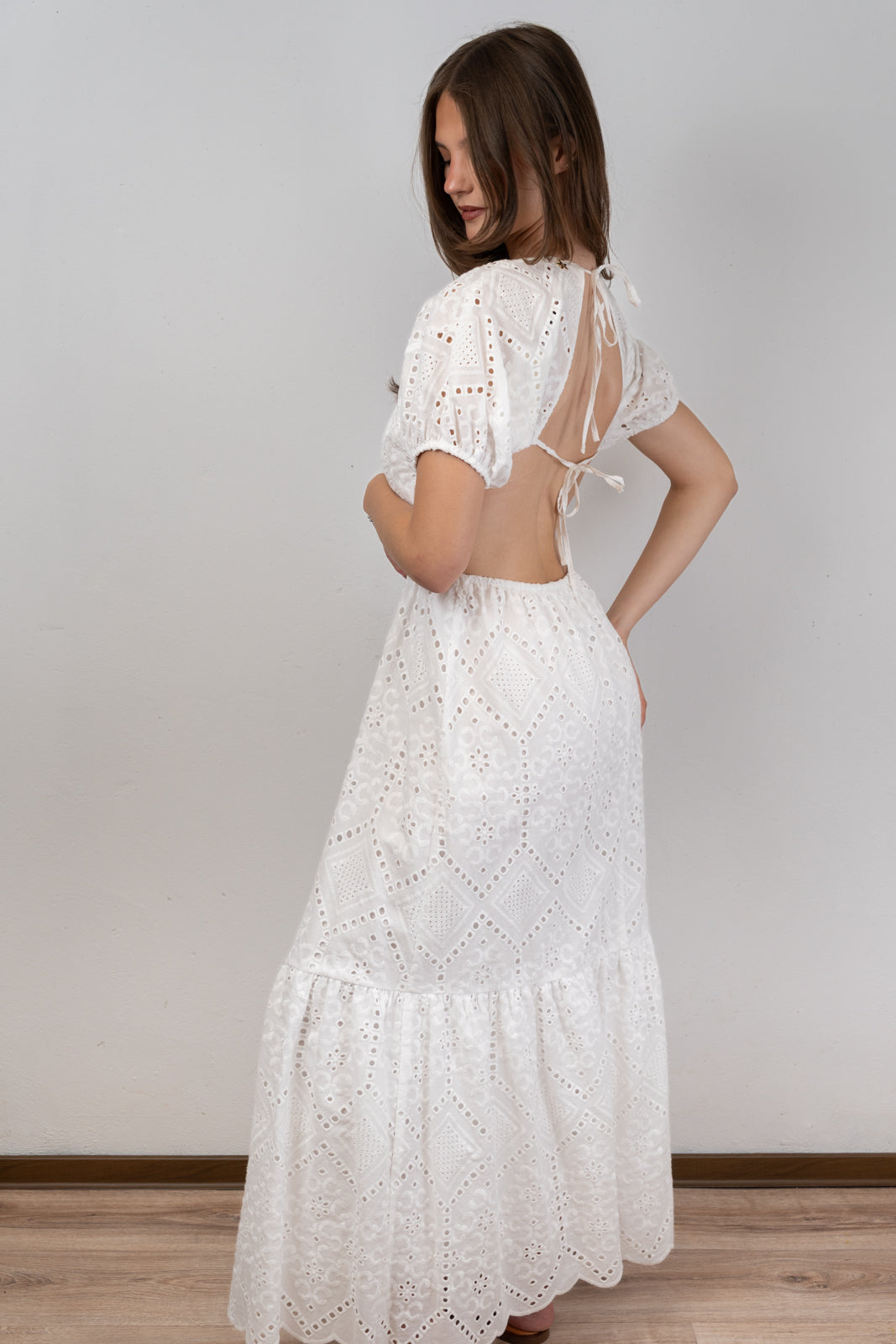 Backless Broderie Maxi Dress