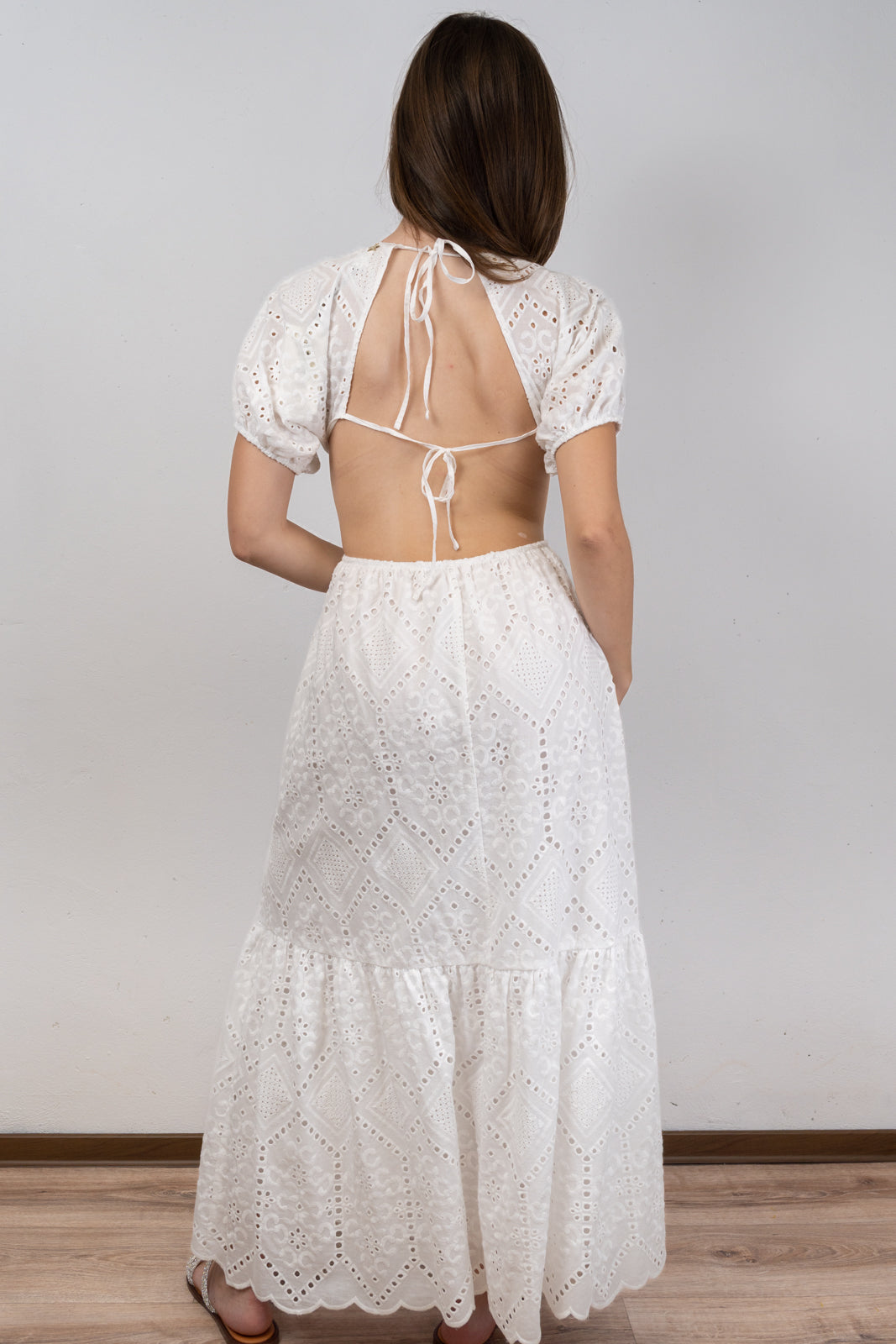 Backless Broderie Maxi Dress