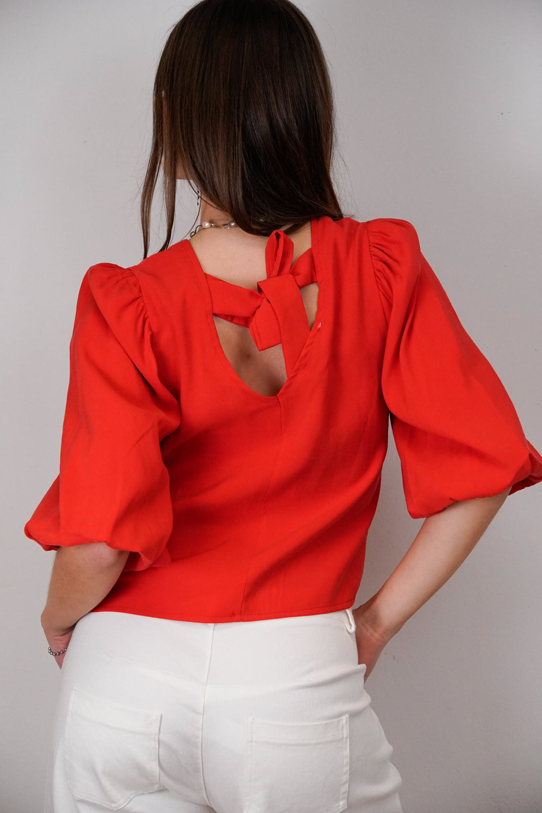 Red Balloon Sleeve Blouse