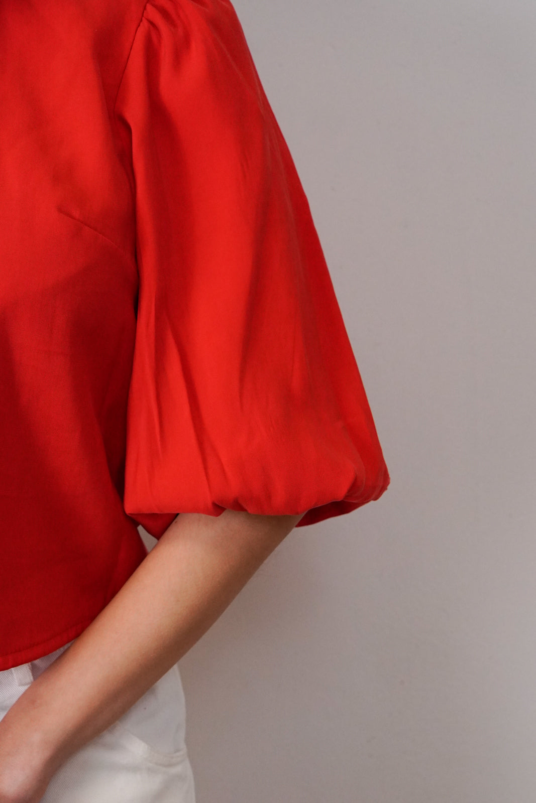 Red Balloon Sleeve Blouse