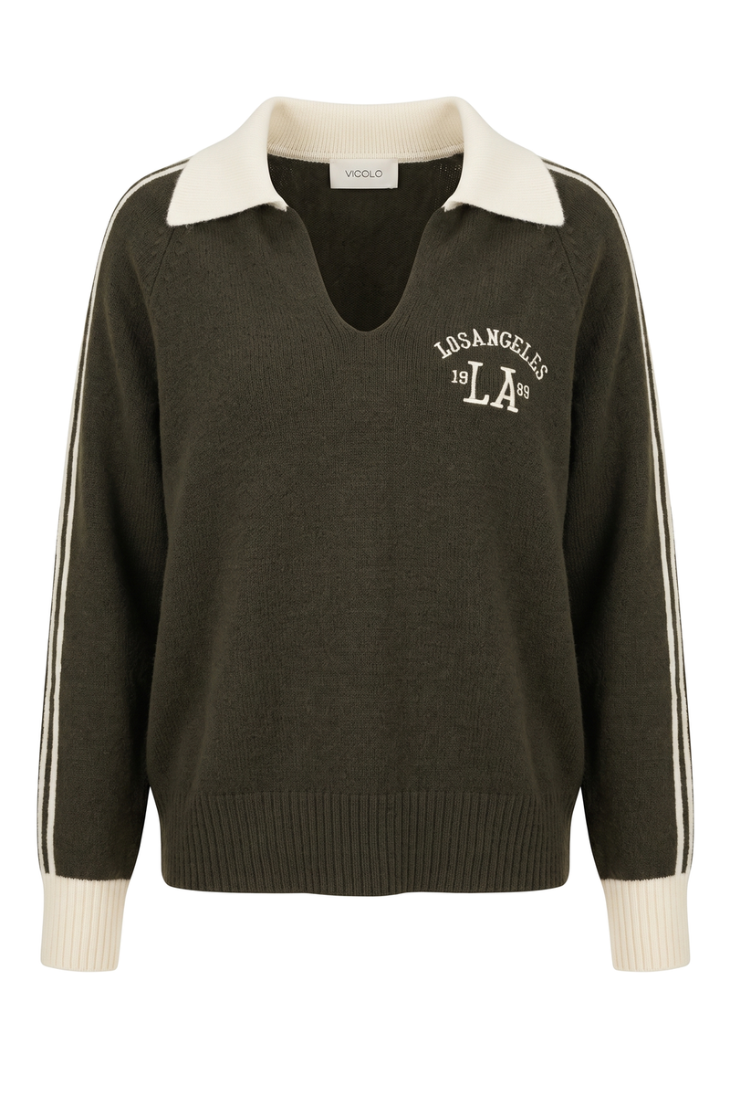 Varsity Stripe Polo Sweater Green