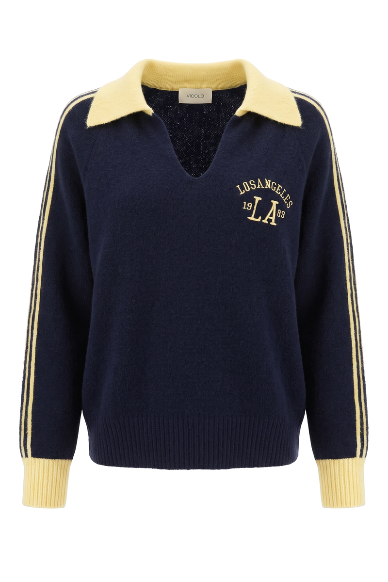 Varsity Stripe Polo Sweater Blue