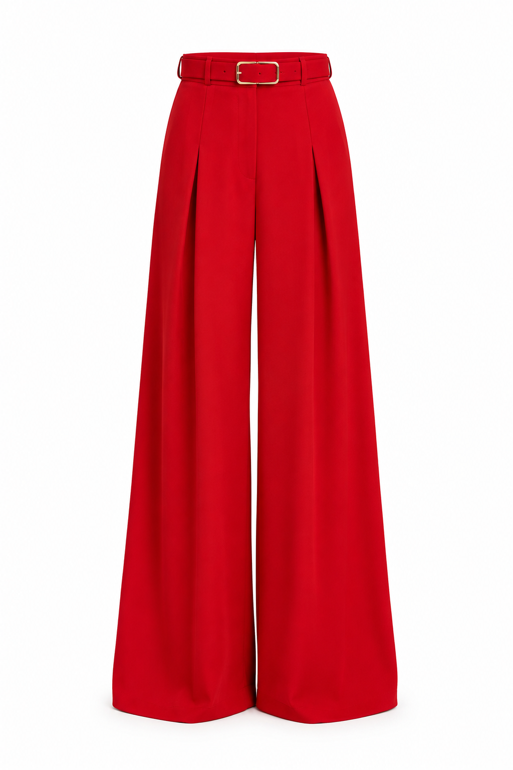 Red Belted Pleat-Front Trousers