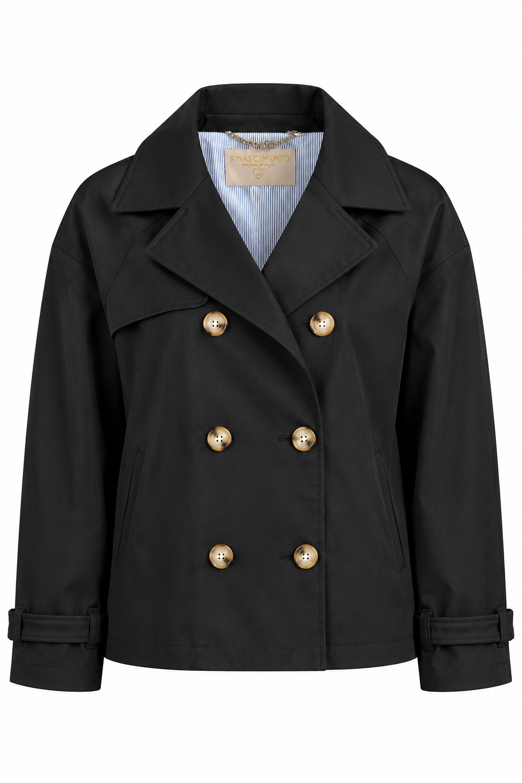Black Double-Breasted Short Trench Coat