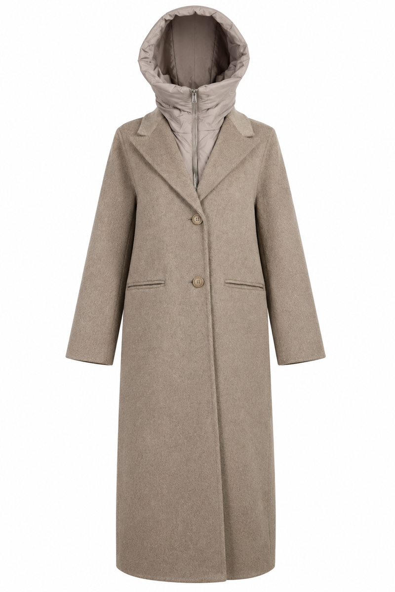 Longline Coat with Removable Puffer Cream