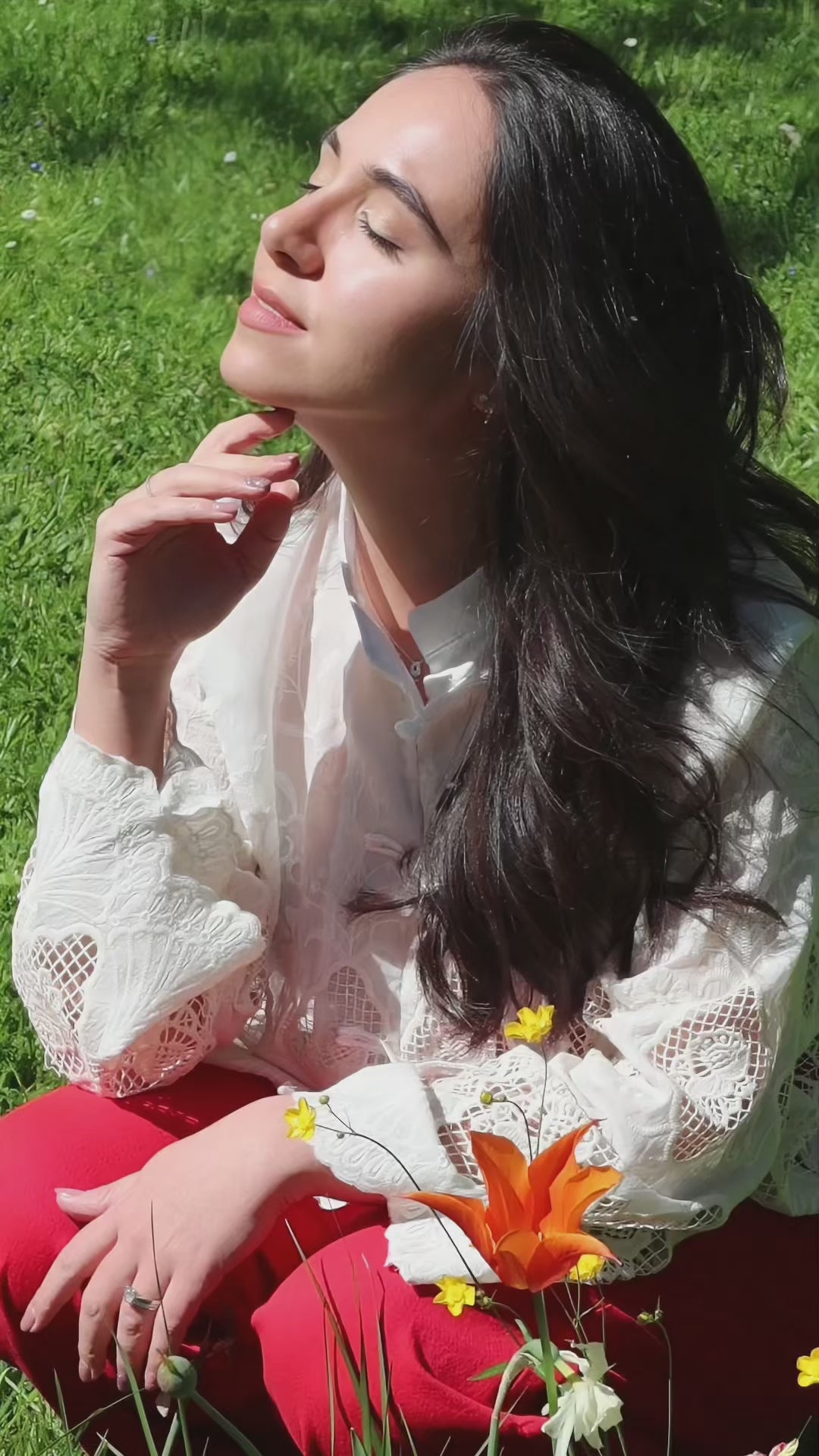 Cream Lace Embroidered Shirt