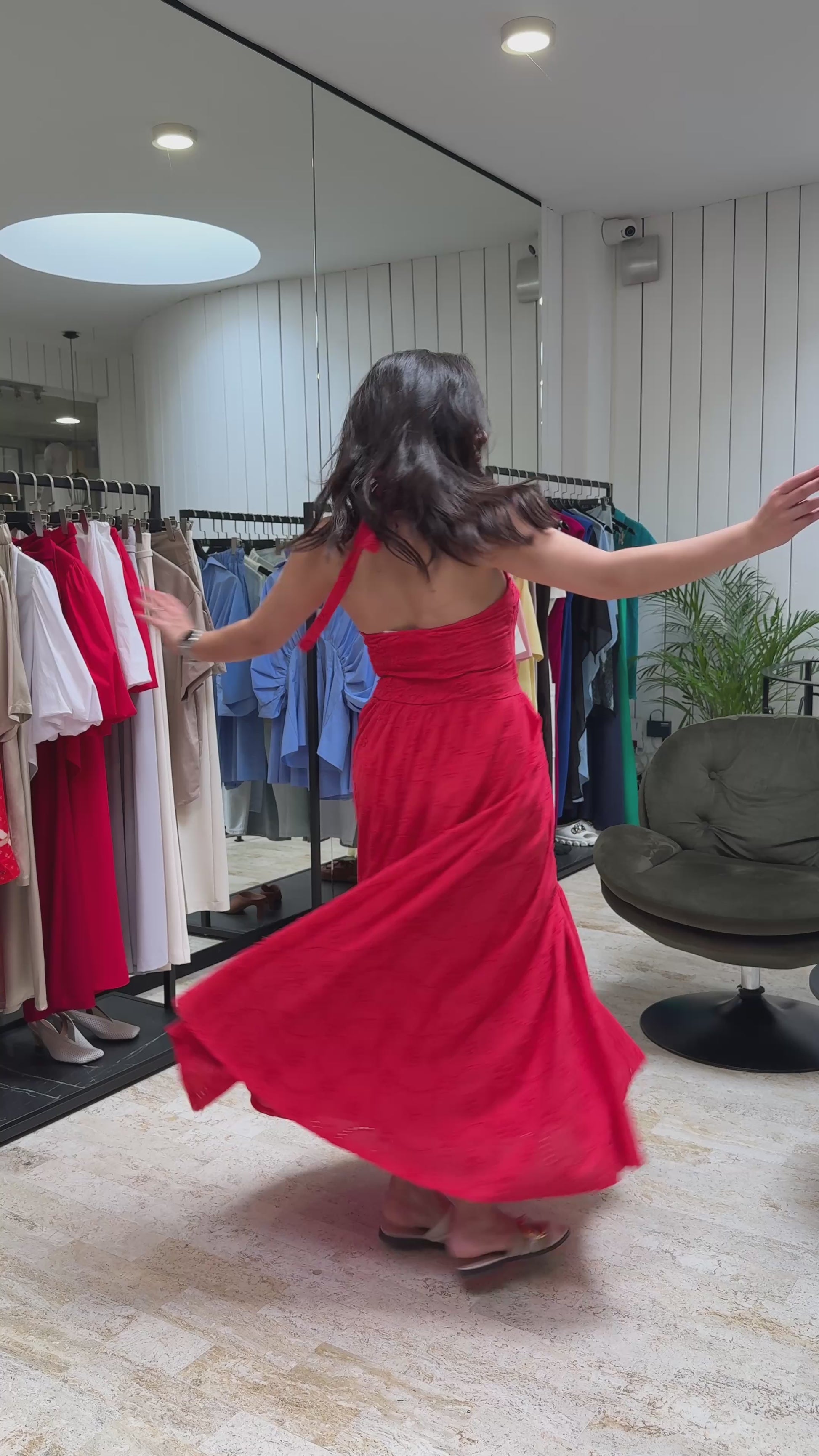 Red Broderie Anglaise V-Neck Maxi Dress