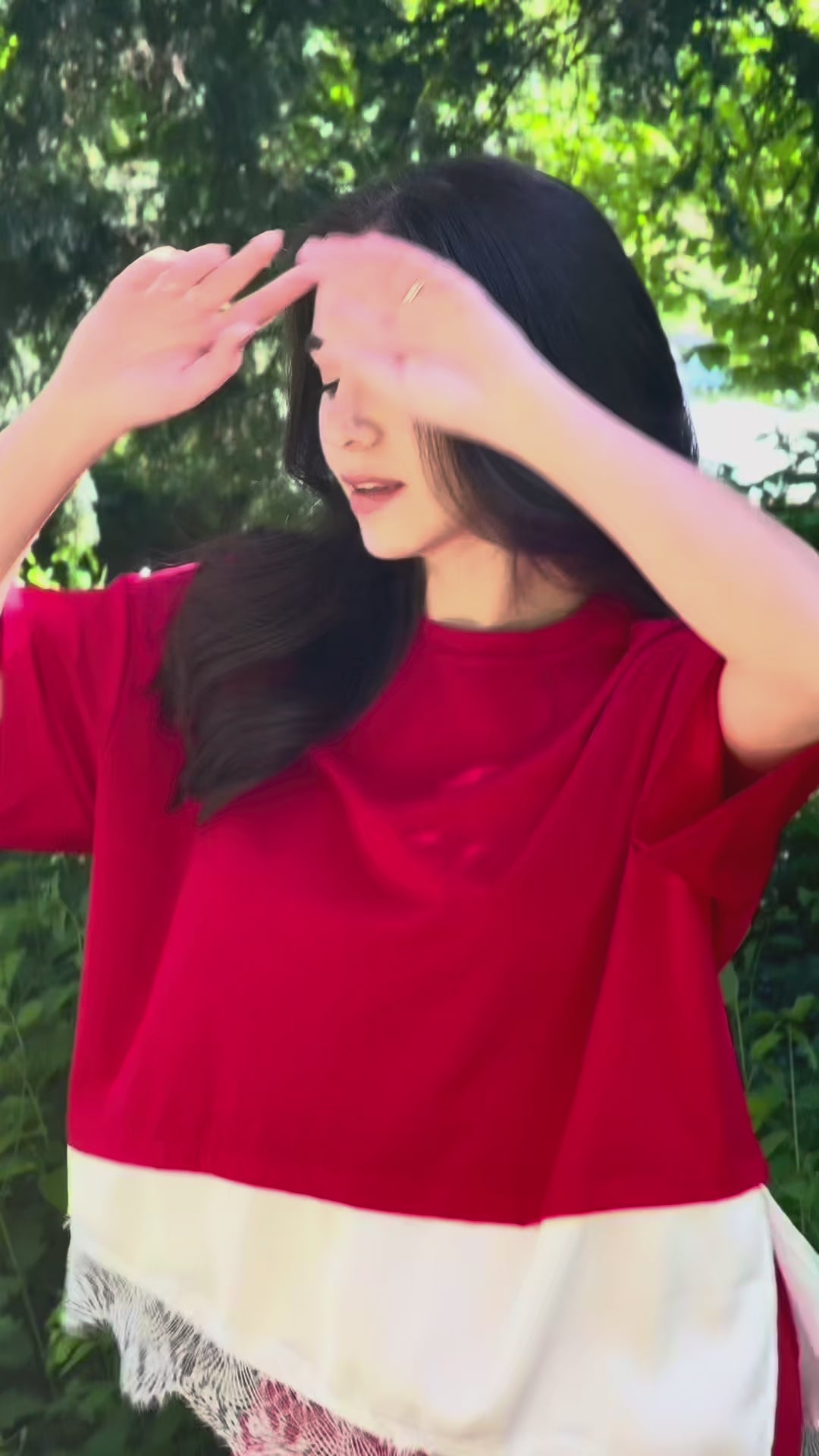 Red Lace Hem T-Shirt
